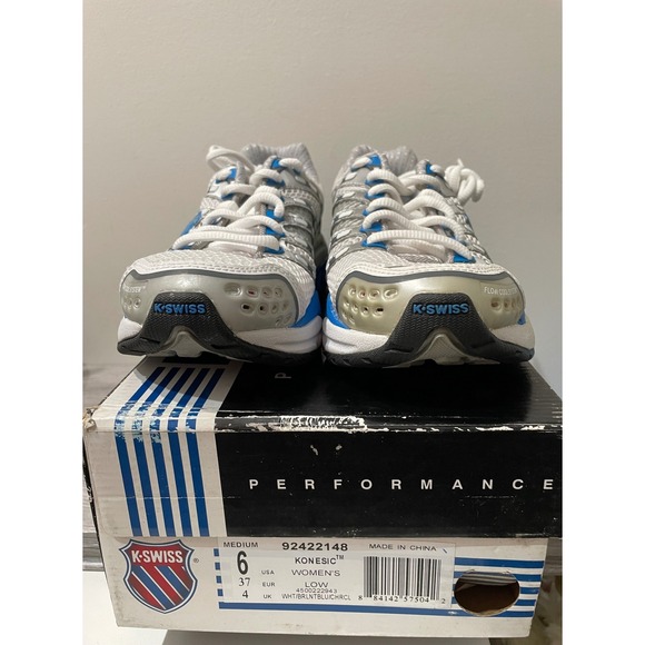 K-Swiss Shoes - K-Swiss Konesic Womens Running Shoes 6 White Blue‎ Charcoal Low Top NIB NOS